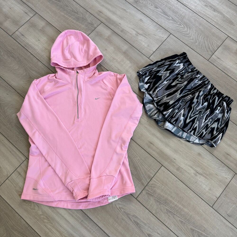 Nike Dri-Fit Hoodie Womens Medium Pink Half Zip Fleece Inside Pullover Athletic